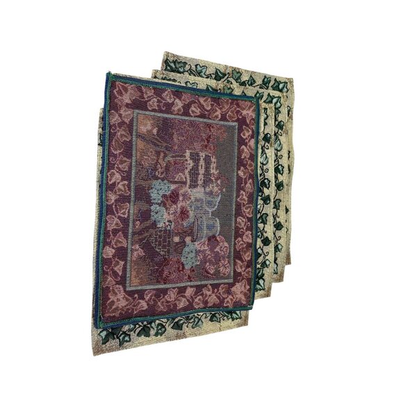 Set Of 6 Tapestry Placemats With Floral Ivy Baskets & Garden Design - Picture 5 of 6